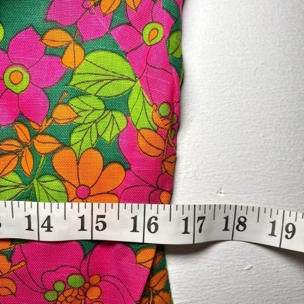Lee Holliday Kelly Green, Pink, Orange, & Green Floral Print Midi Shift Dress